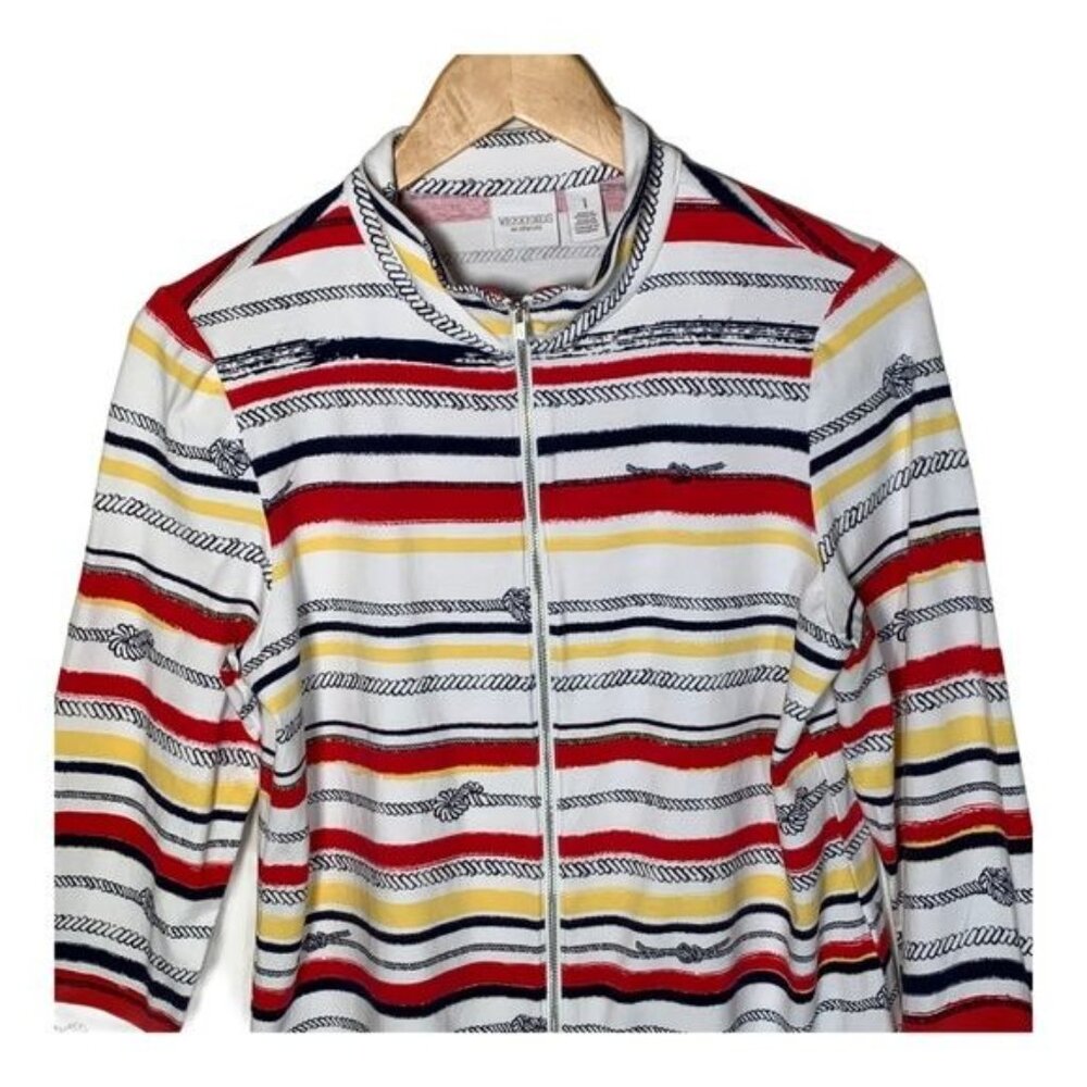 Chicos Weekends Zip Jacket Medium Red Yellow Stri… - image 2